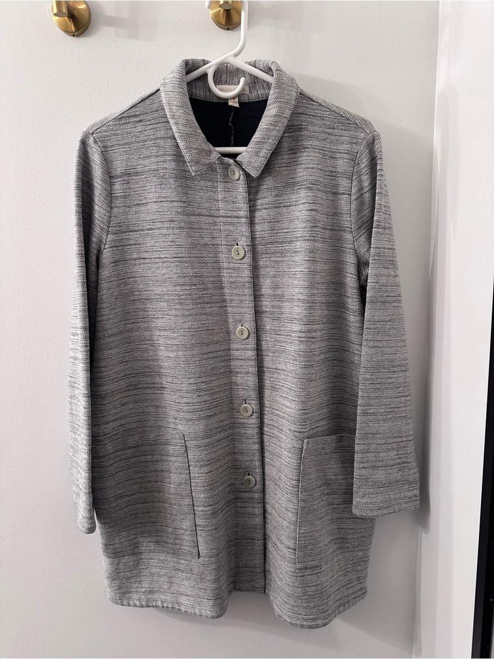 Eileen Fisher Organic Cotton Chevron Knit Classic Collar Long Jacket/Coat Size M